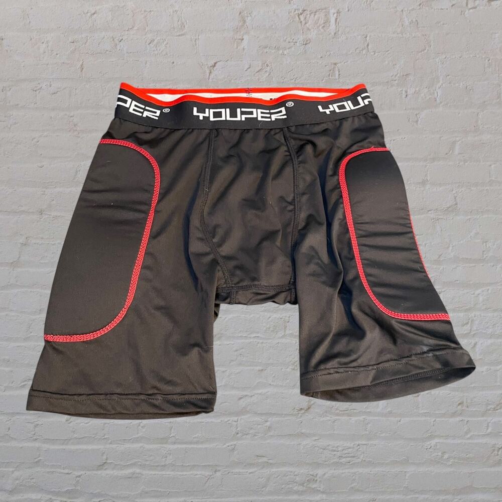 Youper Youth Large Padded Sliding Shorts Baseball Softball Cup Pocket Black L